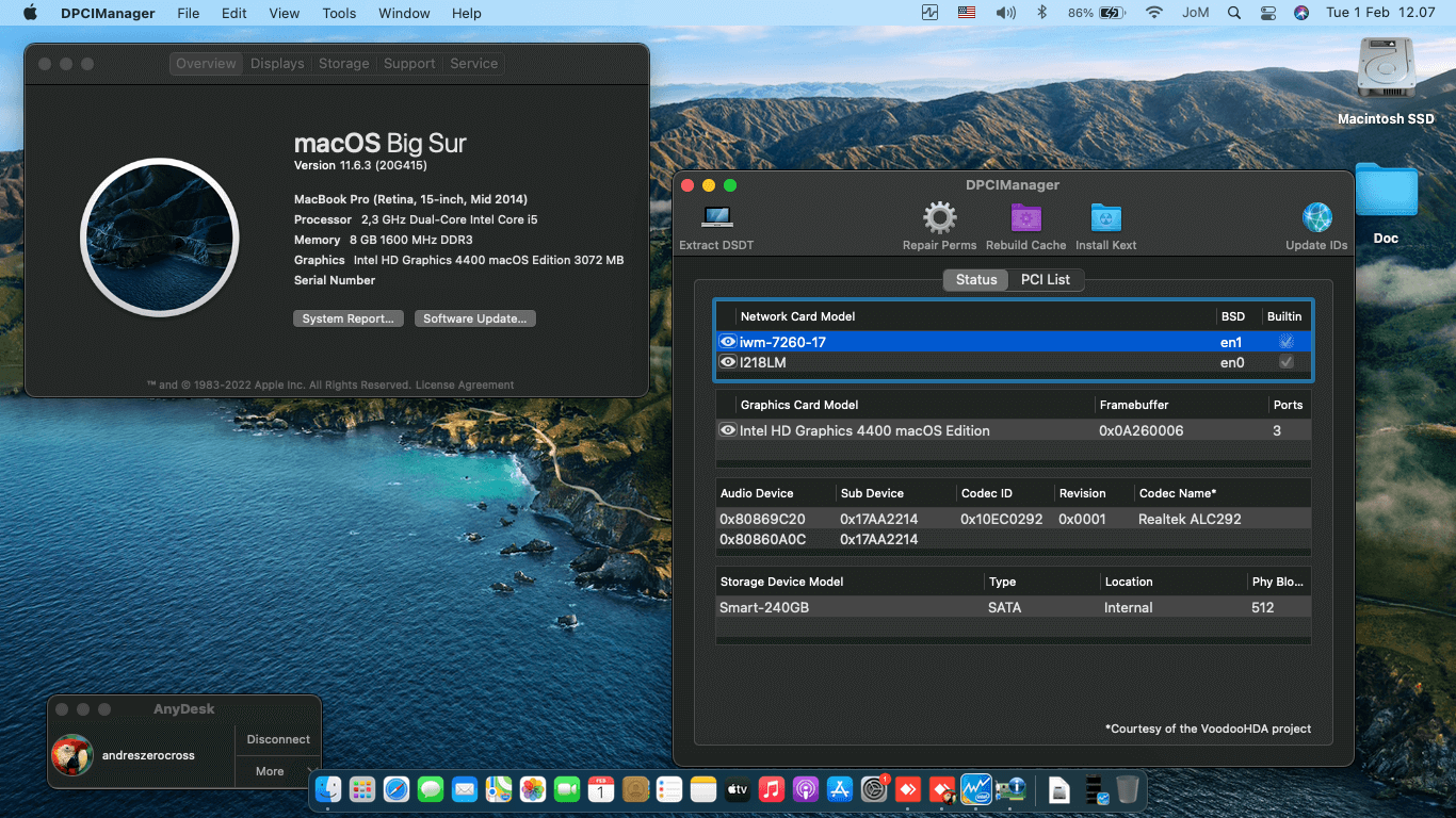 Success Hackintosh macOS Big Sur 11.6.3 Build 20G415 in Lenovo Thinkpad X240